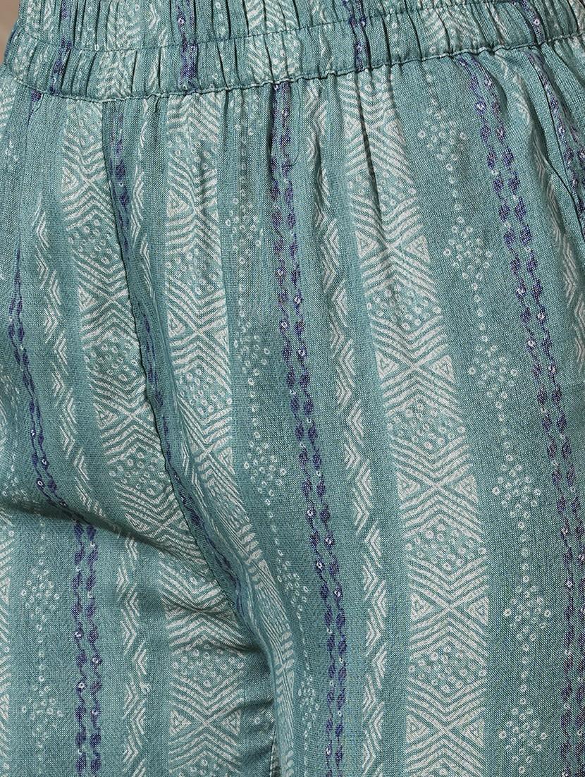 globus women green floral print v-neck straight kurta with elasticated waist pant workwear set - 21660785 - Standard Image - 5