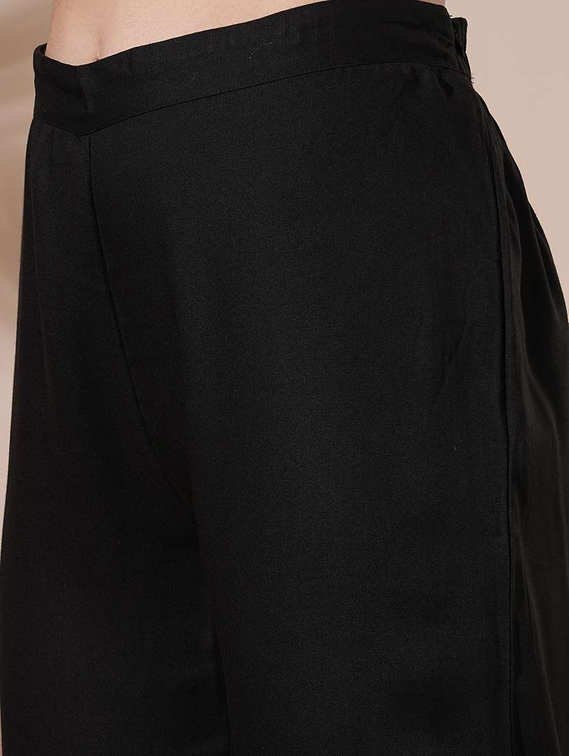 globus women black v-neck embroidered & mirror work detail high-low hem front slits a-line kurta with pant fusion wear set - 21660791 -  Standard Image - 5