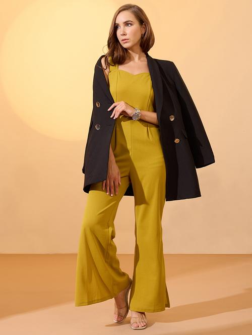 globus women lime green sweetheart neck strappy shoulder solid side slit hem party jumpsuit - 21660795 -  Standard Image - 0