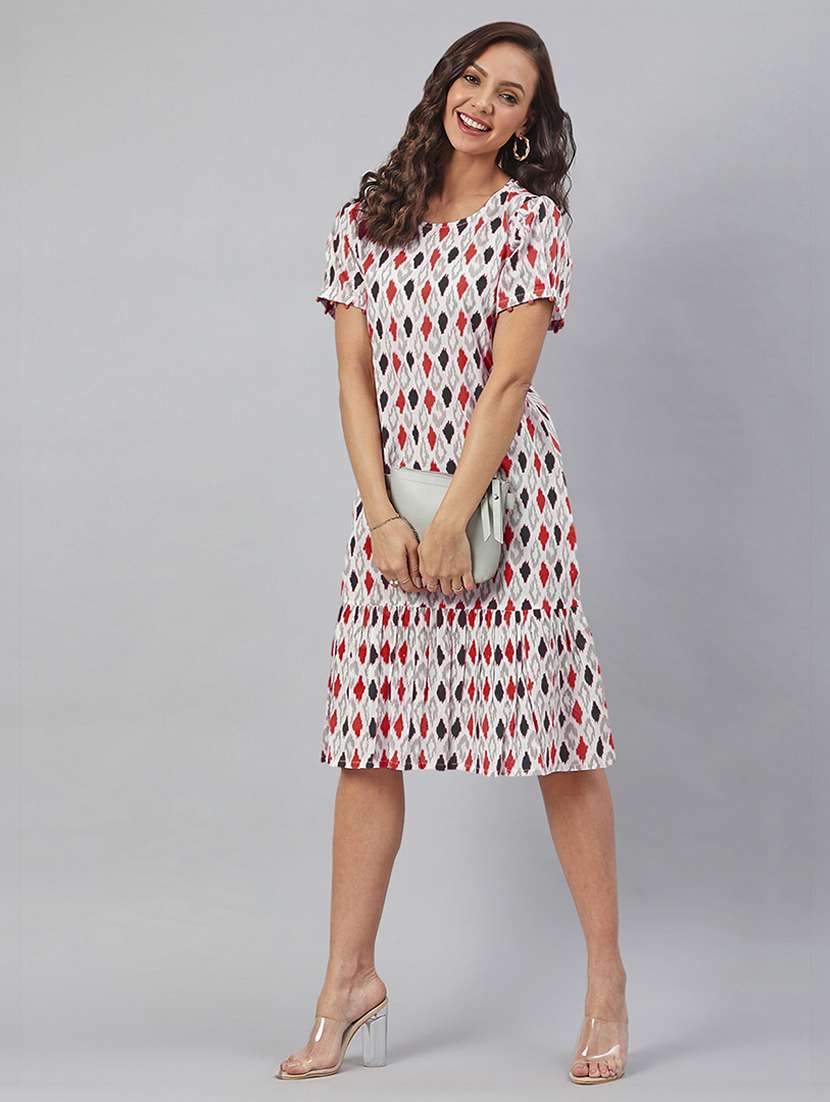 women printed puff sleeves tiered dress