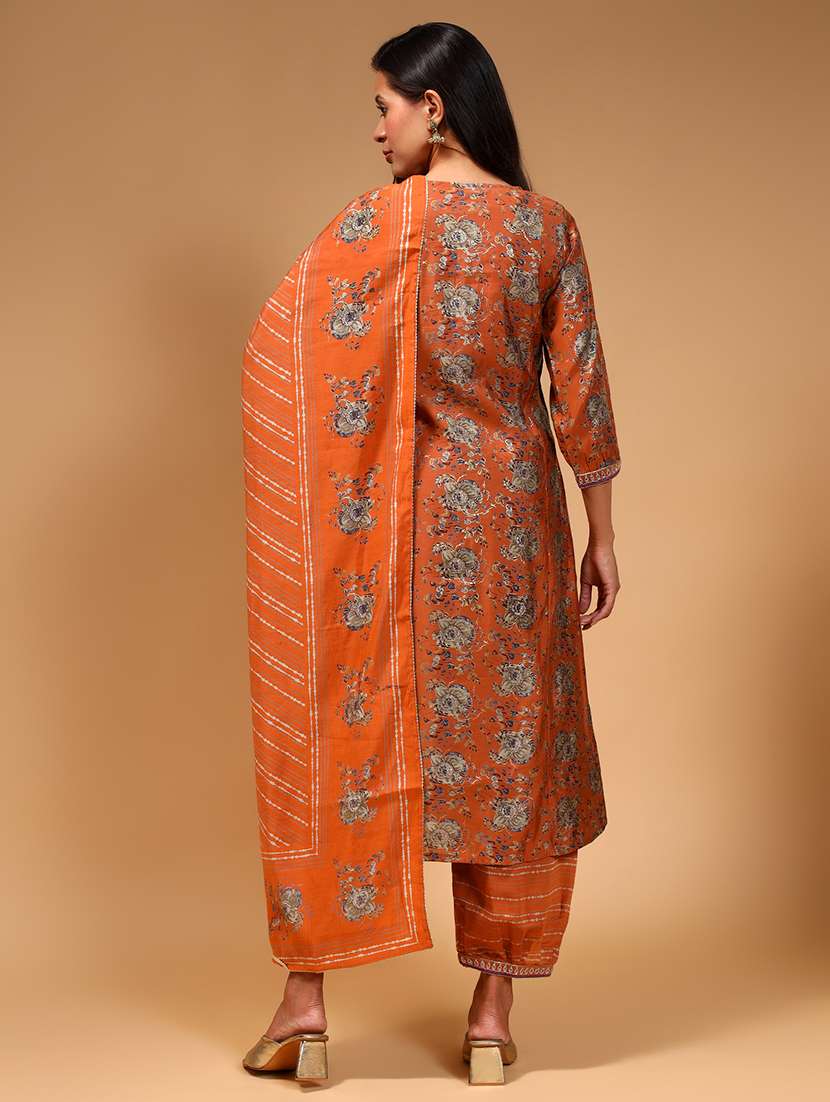 women brown  floral kurta salwar set with dupatta - 21661043 -  Standard Image - 3