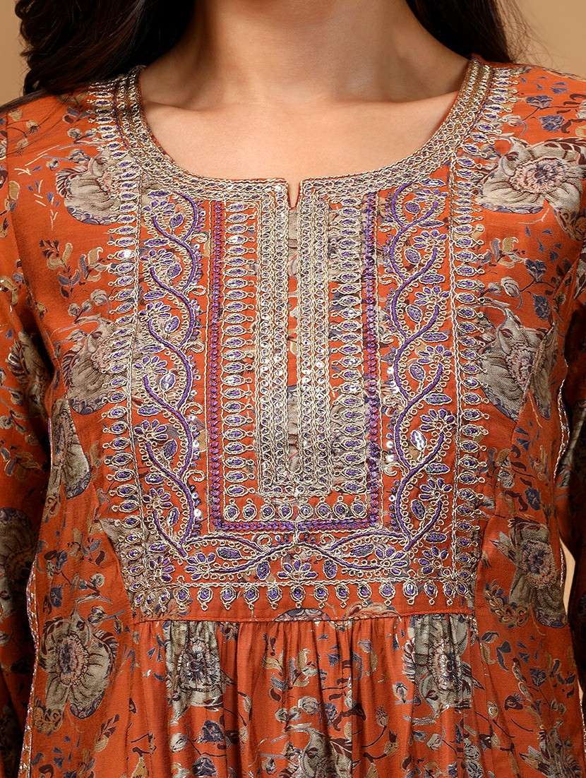 women brown  floral kurta salwar set with dupatta - 21661043 -  Standard Image - 5