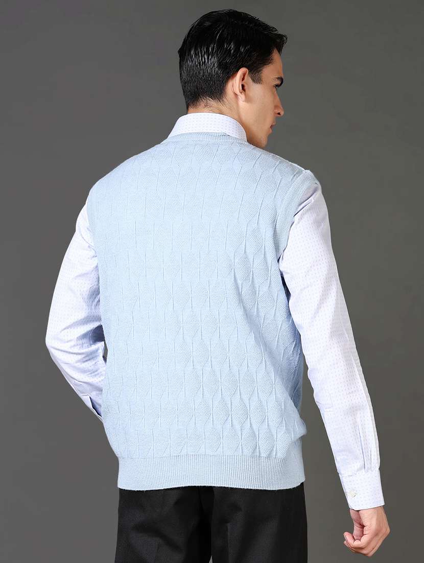 men self design sleeveless pullover sweater - 21661075 -  Standard Image - 3