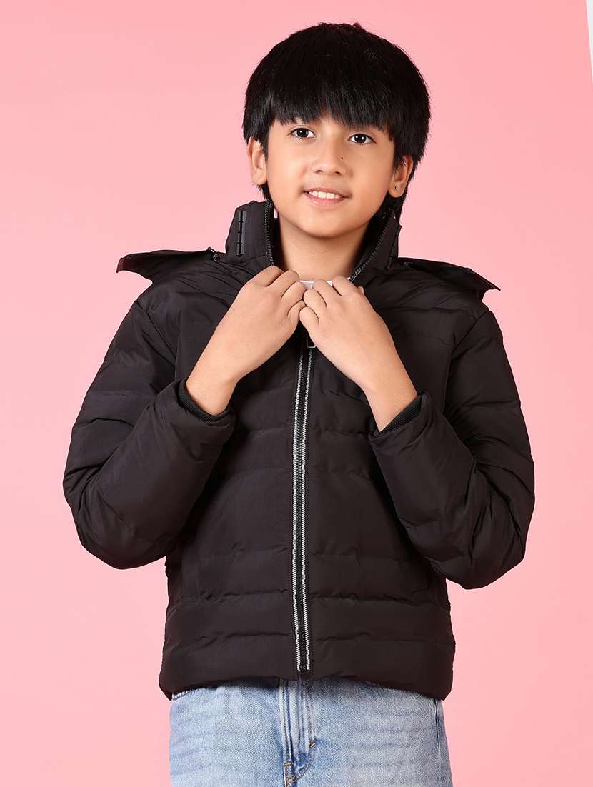 boys long sleeves solid quilted jacket - 21661080 -  Zoom Image - 0