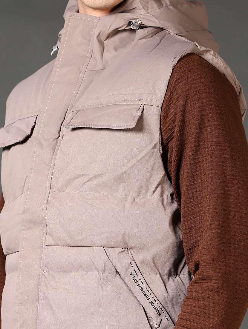 men's beige puffer hooded quilted jacket - 21661152 -  Standard Image - 3