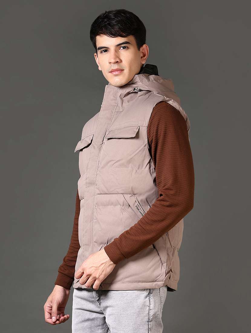 men's beige puffer hooded quilted jacket - 21661152 -  Standard Image - 5