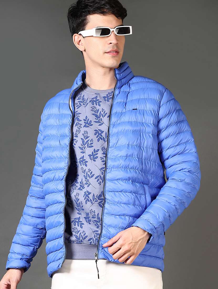 men solid long sleeve puffer jacket