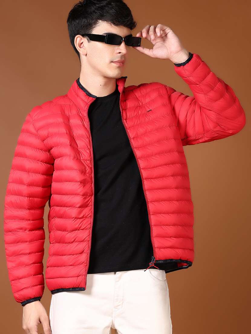 men solid long sleeve puffer jacket