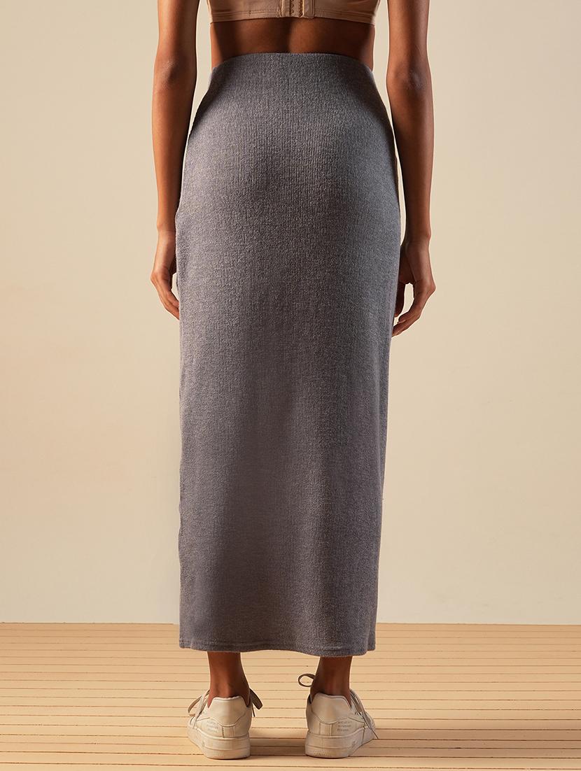 globus women grey self design button detail mid-rise side slit midi pencil skirt - 21661198 - Standard Image - 3