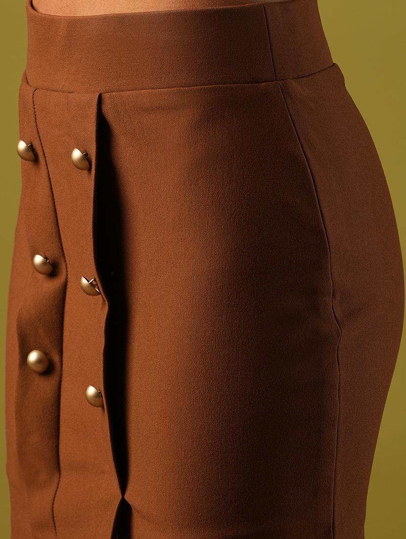 globus women camel fancy button detail mid-rise mini pencil party skirt - 21661202 - Standard Image - 5