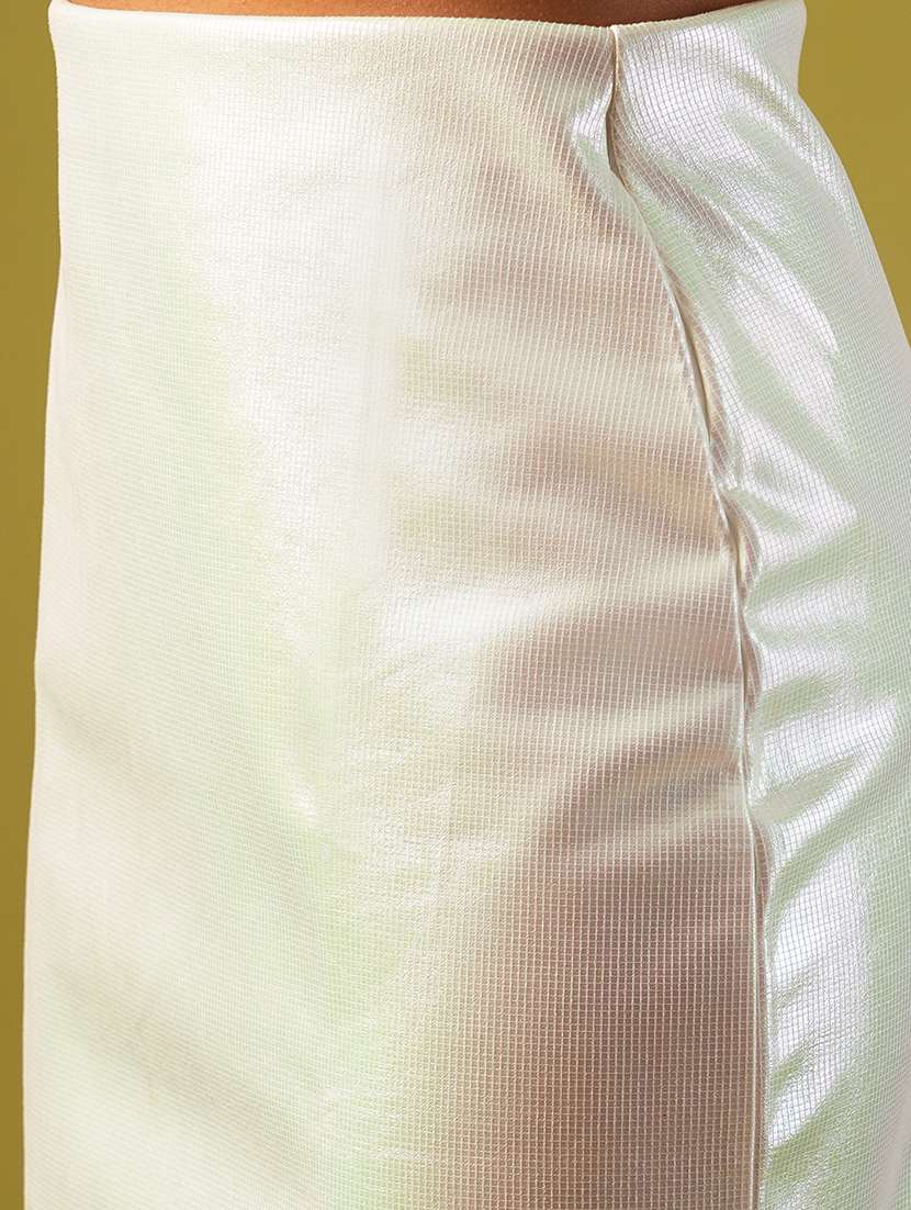 globus women metallic off white self design sheen stretchable high-rise side slit midi pencil party skirt - 21661206 -  Standard Image - 5