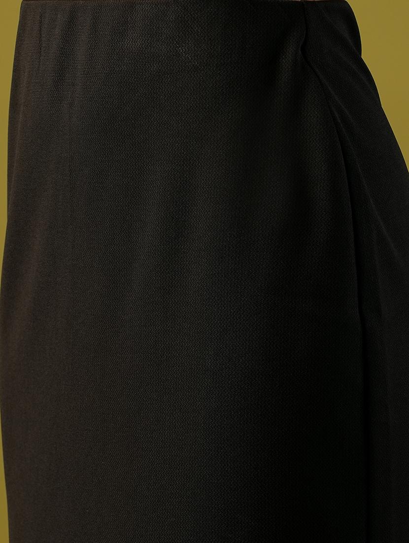 globus women black self design stretchable high-rise back slit midi workwear pencil skirt - 21661207 - Standard Image - 5