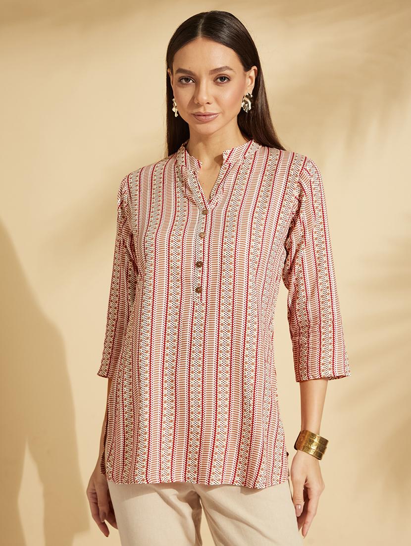 women peach printed straight kurti - 21661342 - Zoom Image - 0