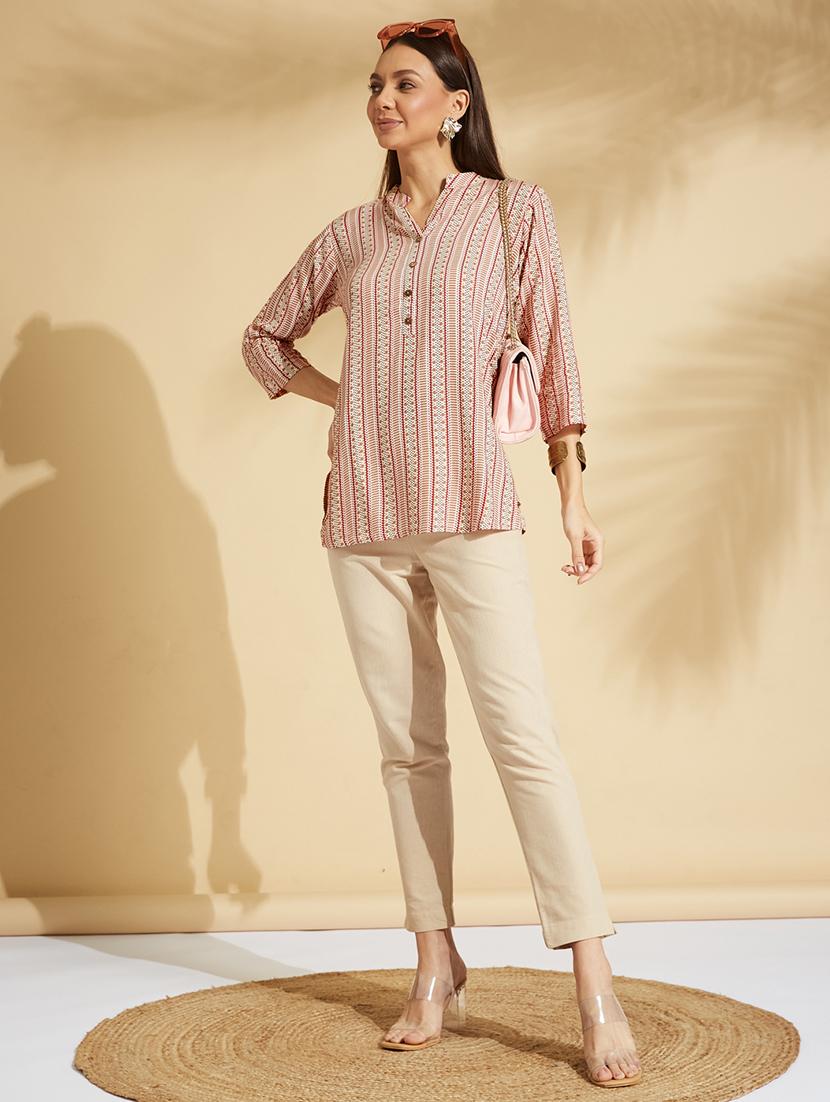 women peach printed straight kurti - 21661342 - Standard Image - 3