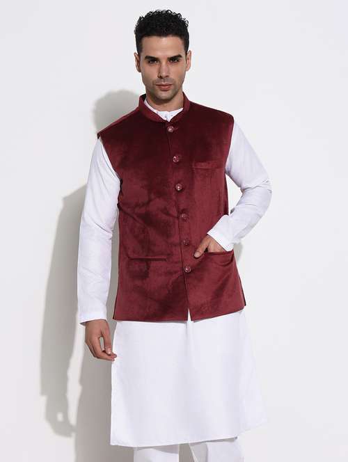 men mandarin neck solid nehru jacket - 21661412 -  Standard Image - 0
