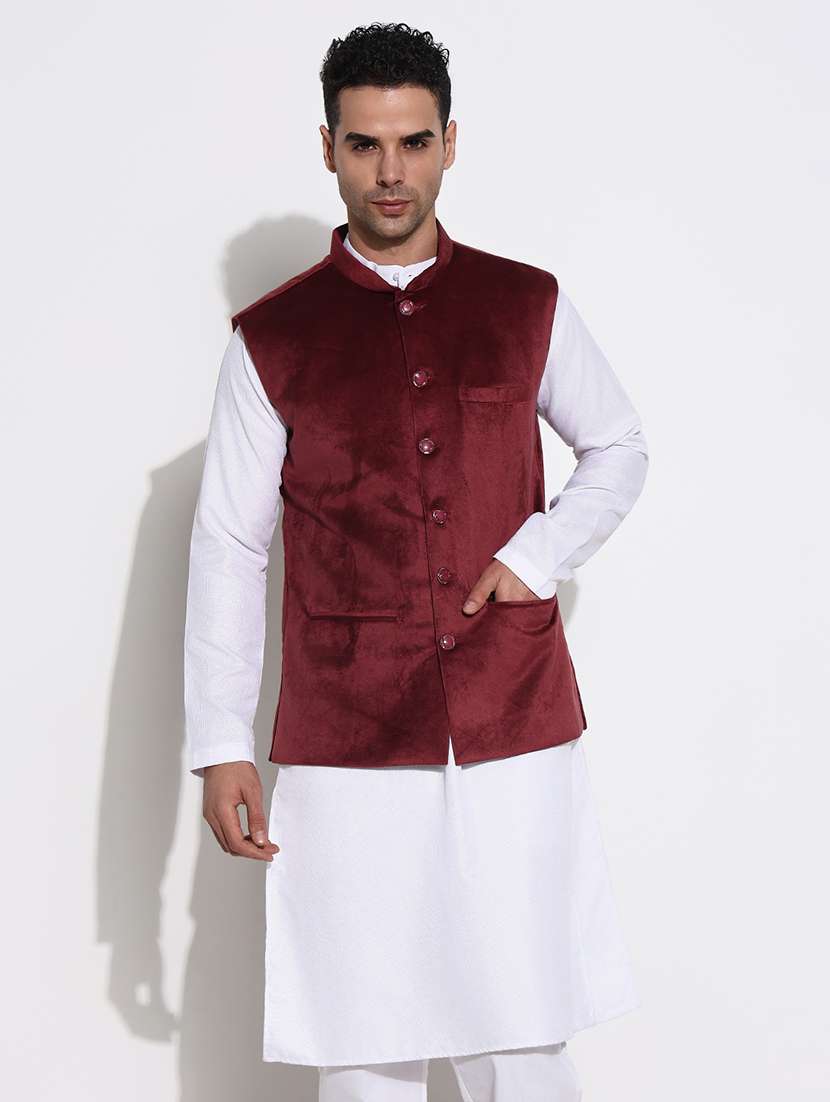 men mandarin neck solid nehru jacket - 21661412 -  Zoom Image - 0