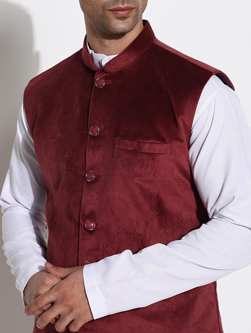 men mandarin neck solid nehru jacket - 21661412 - Standard Image - 5