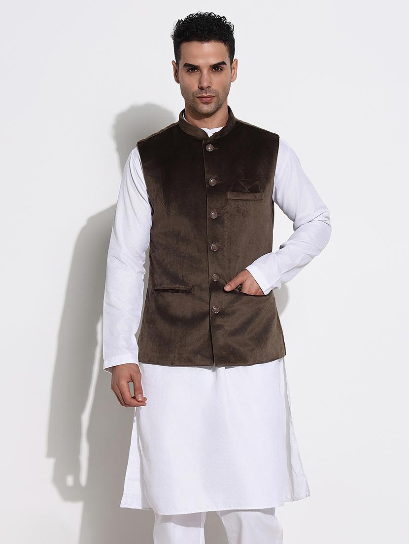 men mandarin neck solid nehru jacket - 21661413 -  Zoom Image - 0