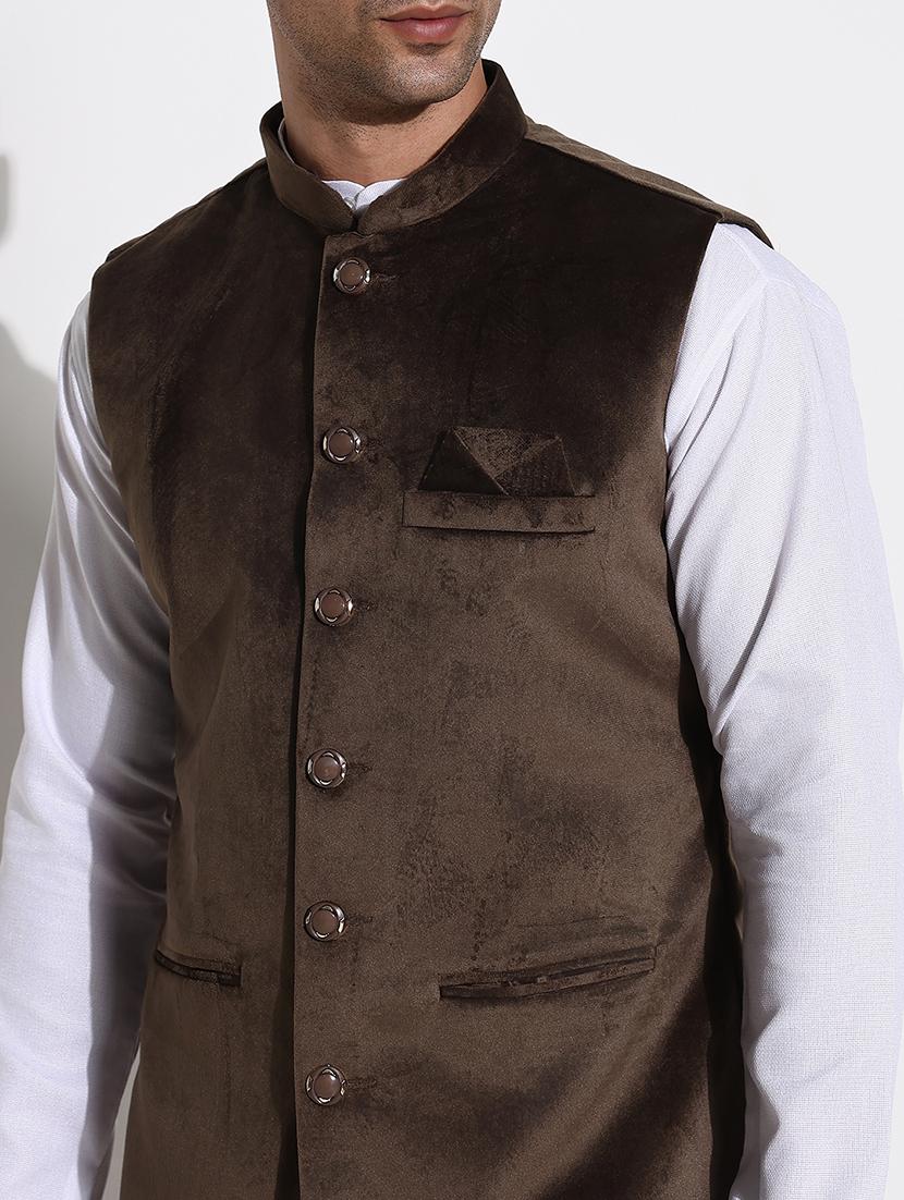men mandarin neck solid nehru jacket - 21661413 - Standard Image - 5