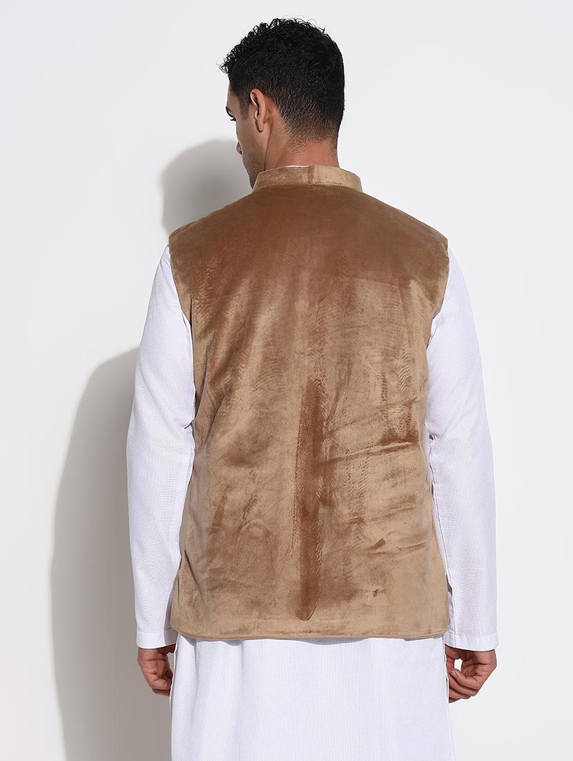 men mandarin neck solid nehru jacket - 21661414 - Standard Image - 3