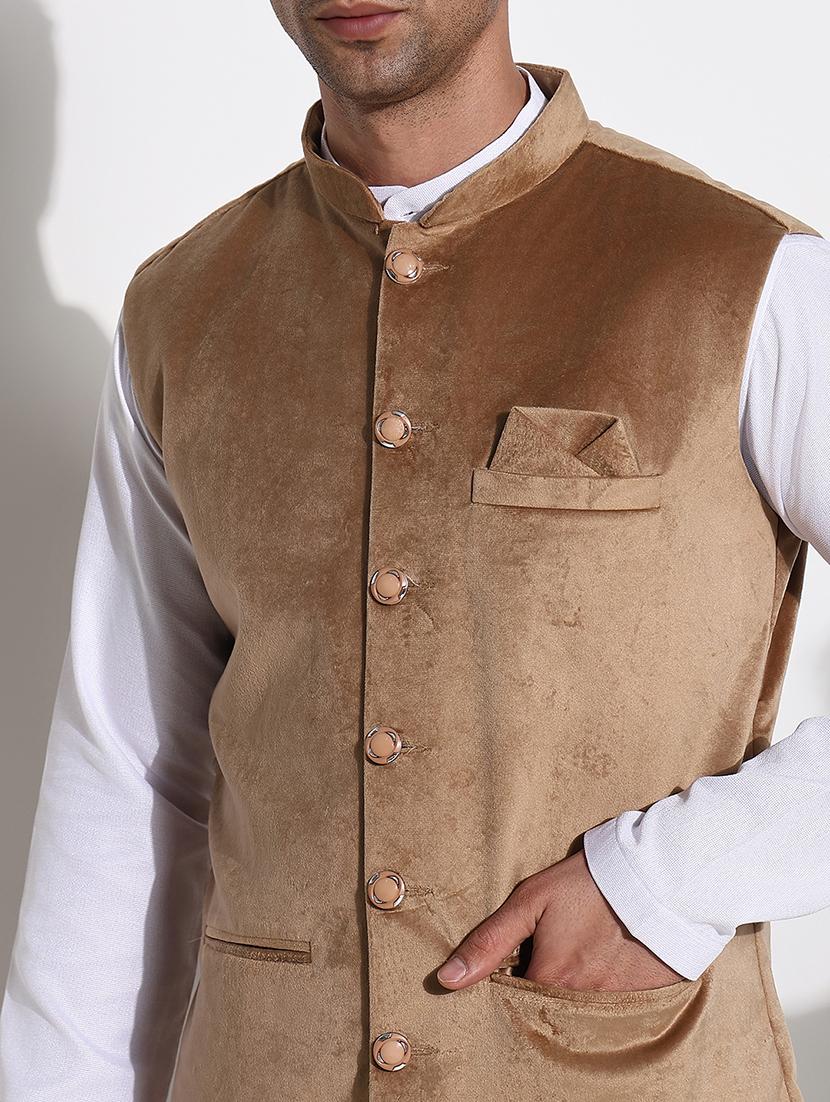 men mandarin neck solid nehru jacket - 21661414 - Standard Image - 5