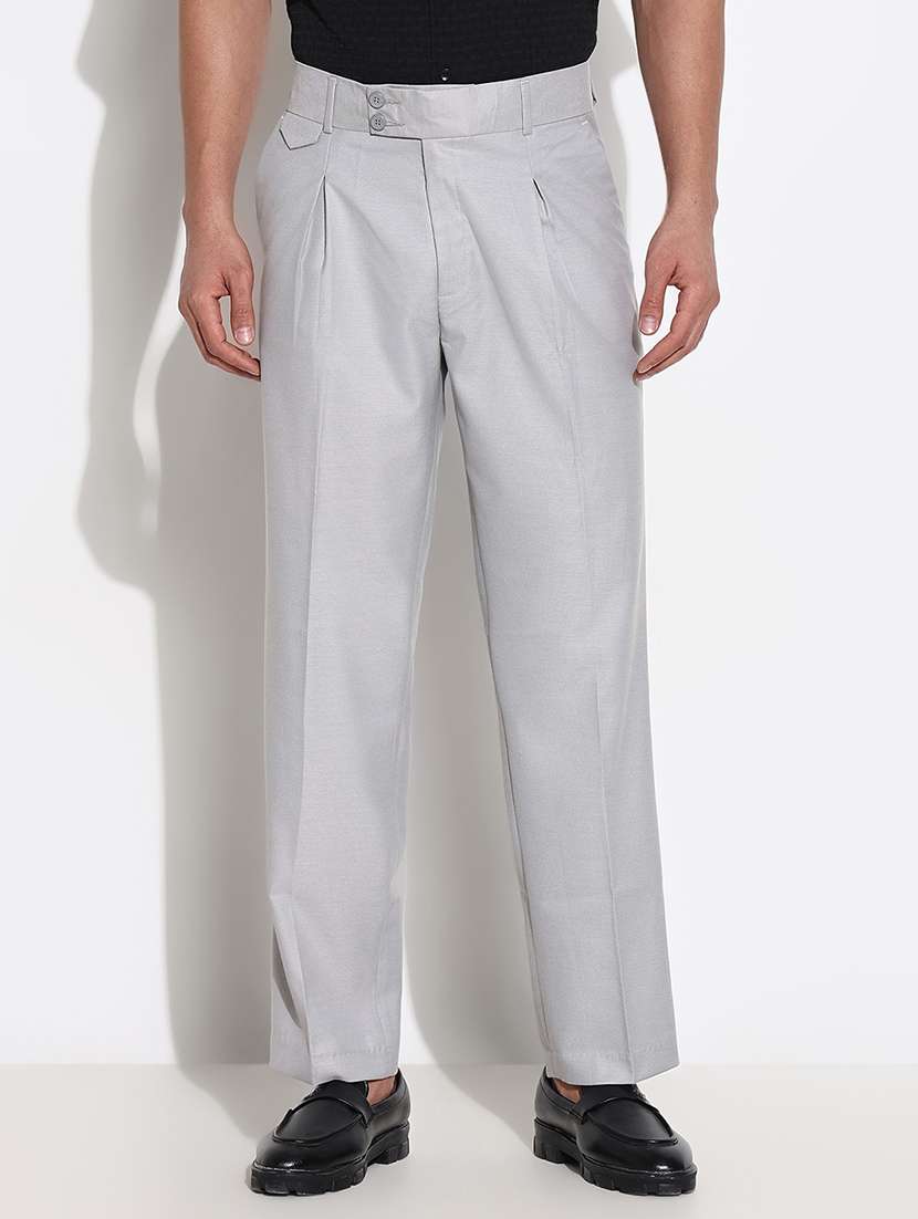 grey cotton blend pleated trousers formal - 21661448 - Zoom Image - 0