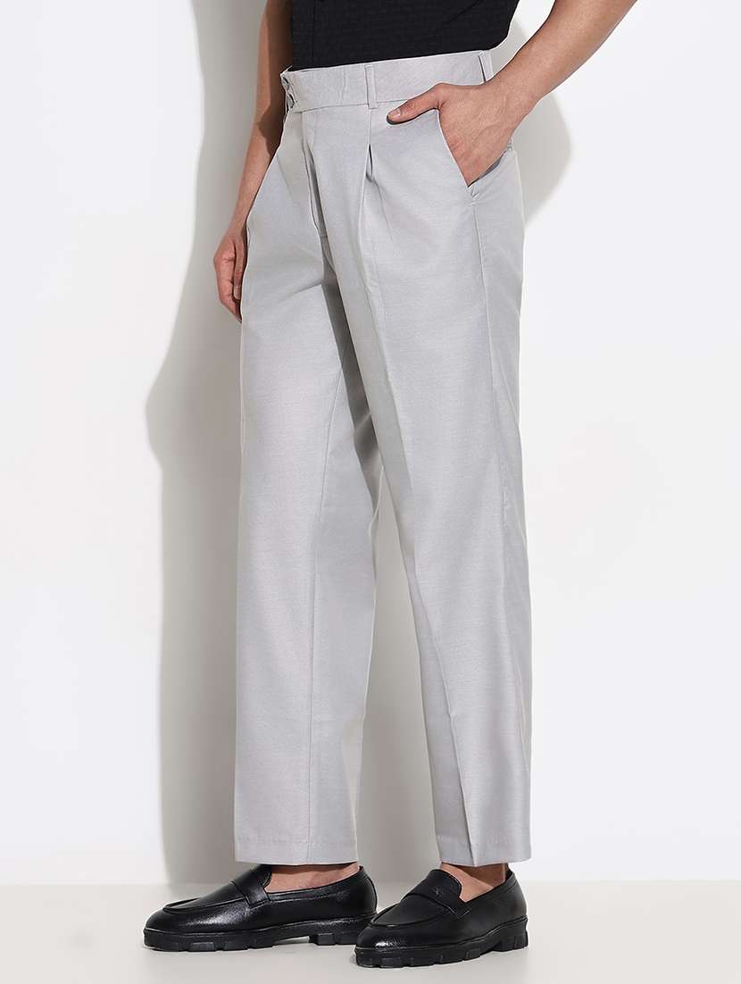 grey cotton blend pleated trousers formal - 21661448 - Standard Image - 3
