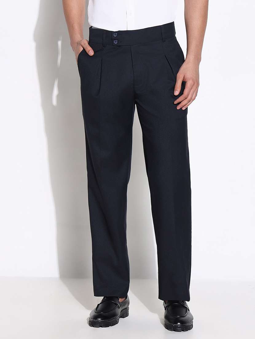 men solid mid rise loose fit trouser