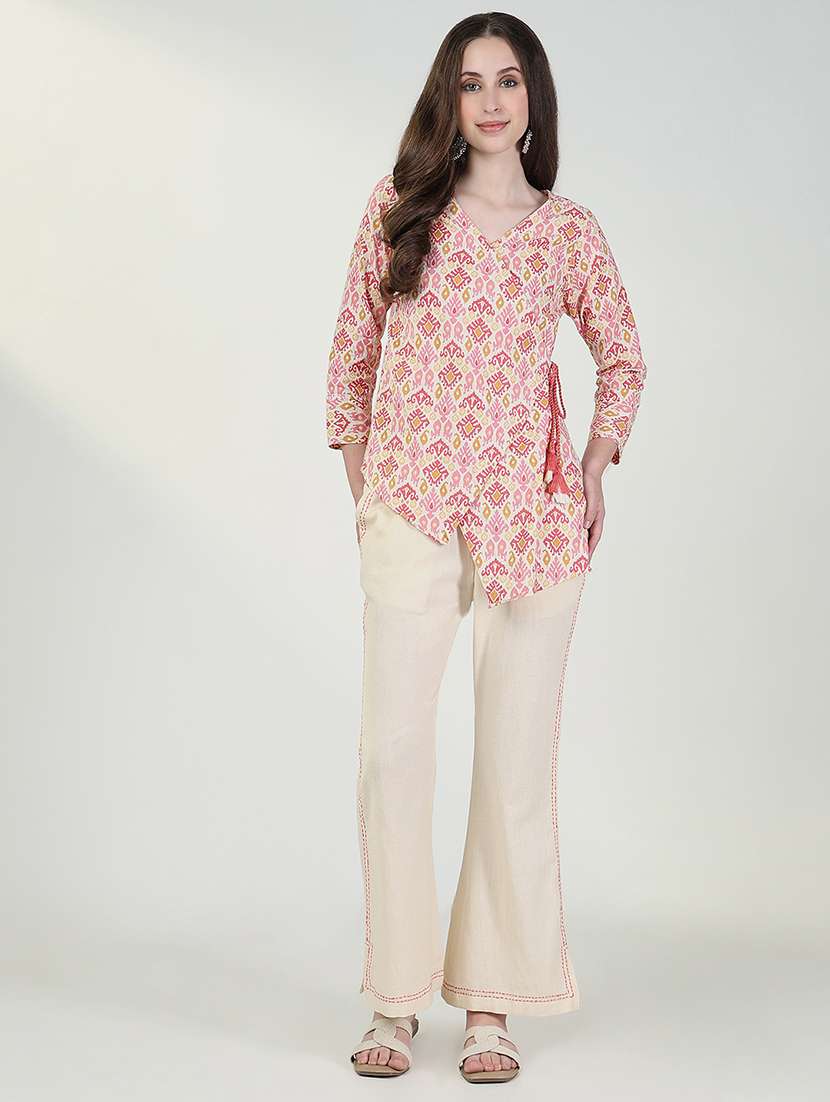 women printed overlap neck co-ord sets