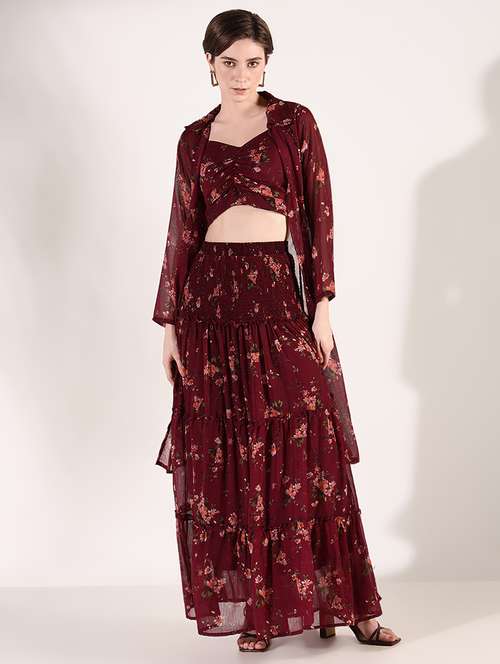 women floral top and skirt co-ords set with shrug - 21661459 -  Standard Image - 0