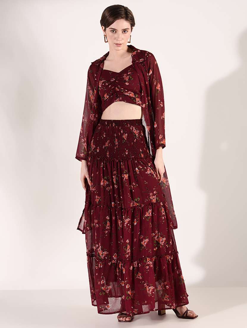 women floral top and skirt co-ords set with shrug - 21661459 -  Zoom Image - 0