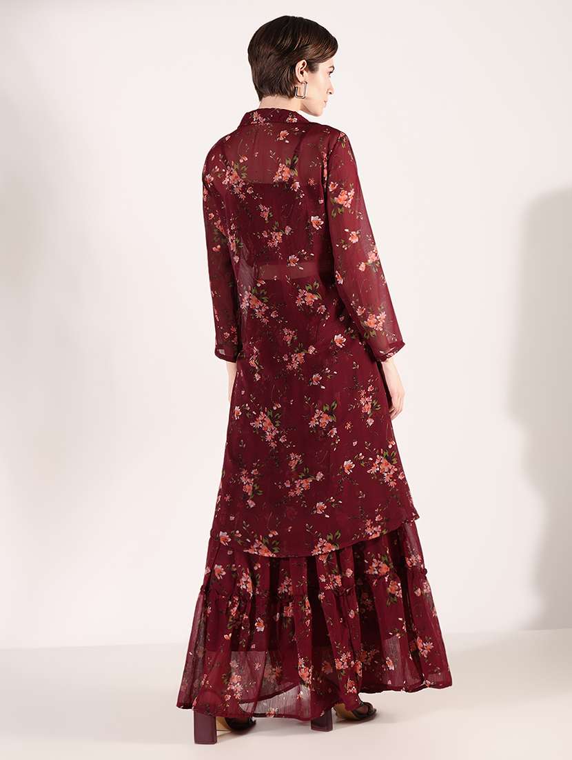 women floral top and skirt co-ords set with shrug - 21661459 -  Standard Image - 3