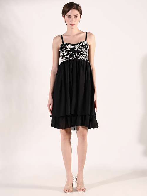women solid soulder strap neck fit & flare dress - 21661476 -  Standard Image - 0