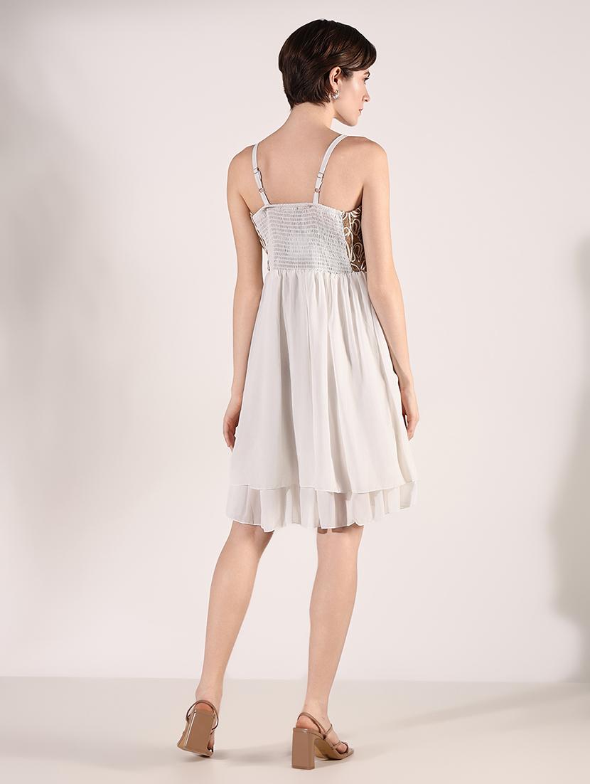 women solid soulder strap neck fit & flare dress - 21661477 - Standard Image - 3