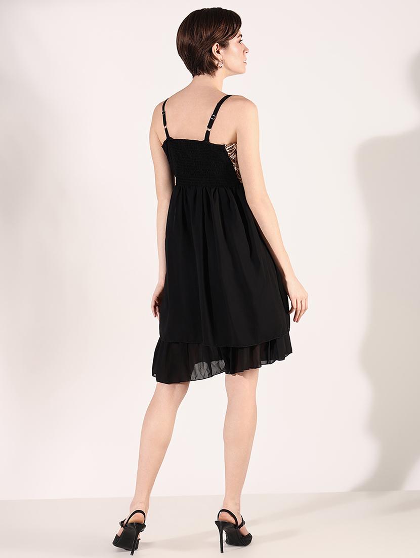 women solid soulder strap neck fit & flare dress - 21661478 - Standard Image - 3