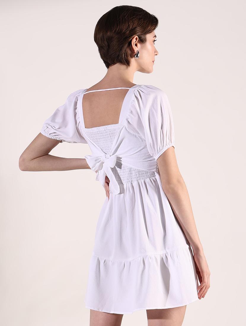 women white solid square neck tiered dress - 21661479 - Standard Image - 3