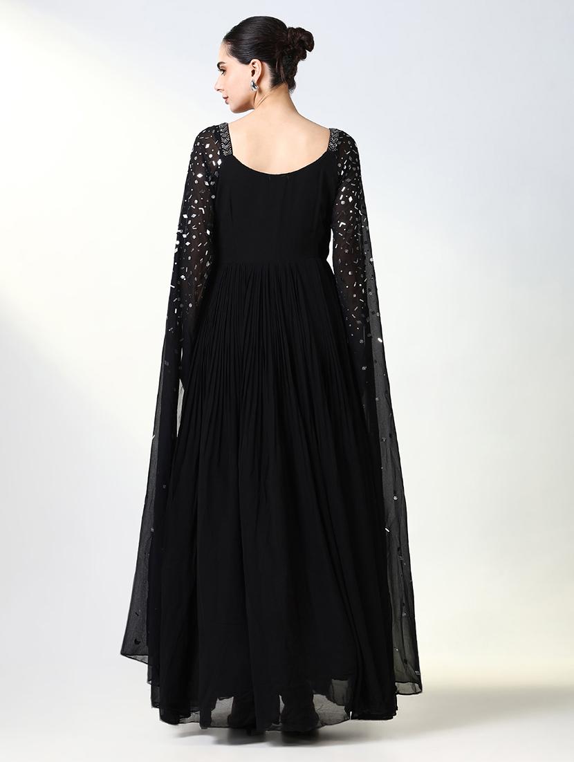 women black embellished round neck gown dress - 21661480 - Standard Image - 3