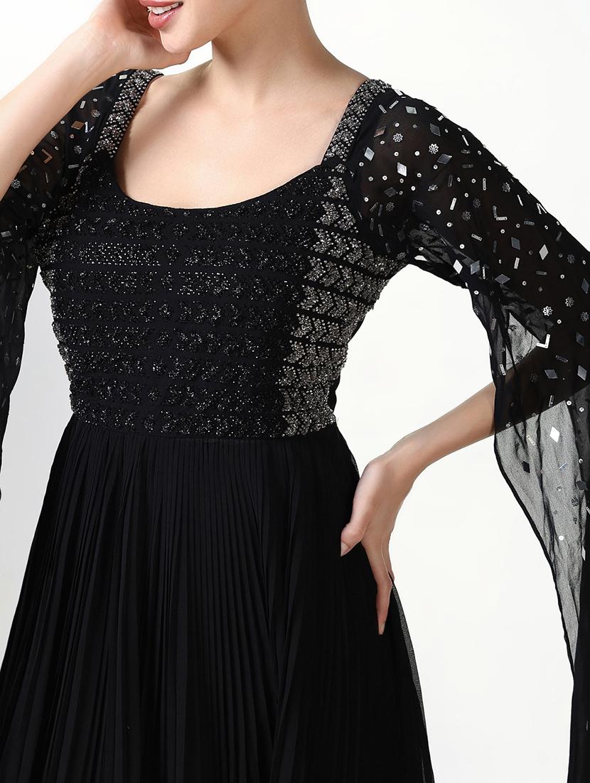 women black embellished round neck gown dress - 21661480 - Standard Image - 5