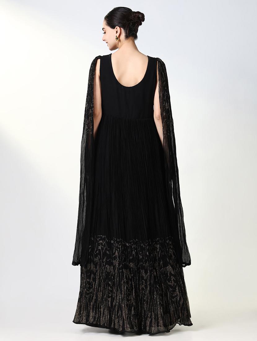 women black embellished v neck gown dress - 21661483 - Standard Image - 3