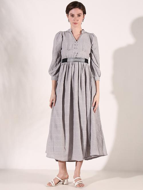 women grey self design fit & flare dress - 21661486 - Standard Image - 0