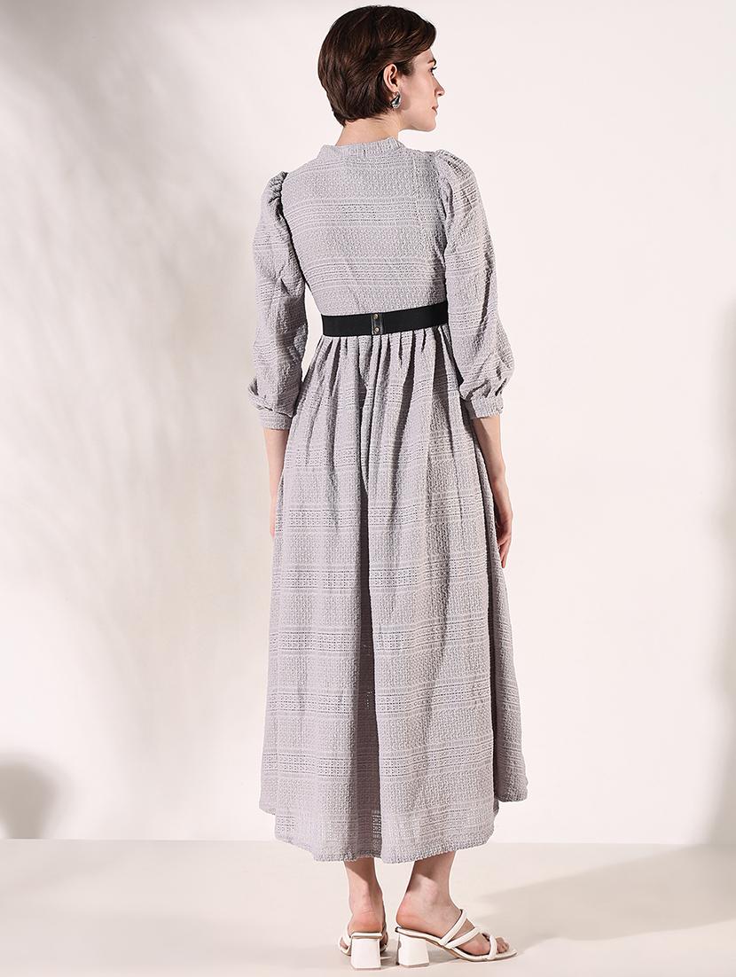 women grey self design fit & flare dress - 21661486 - Standard Image - 3