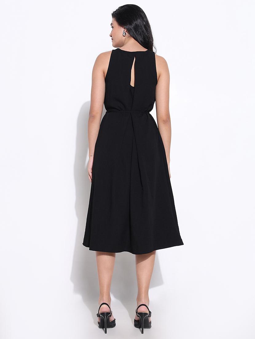 women black solid sleeveless a-line dress - 21661499 - Standard Image - 3