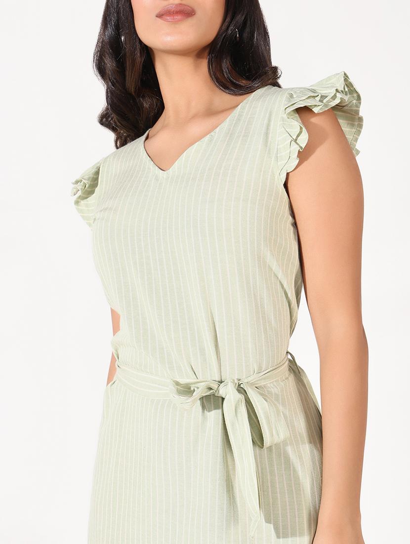 women stripes v neck a-line dress with belt - 21661500 - Standard Image - 5