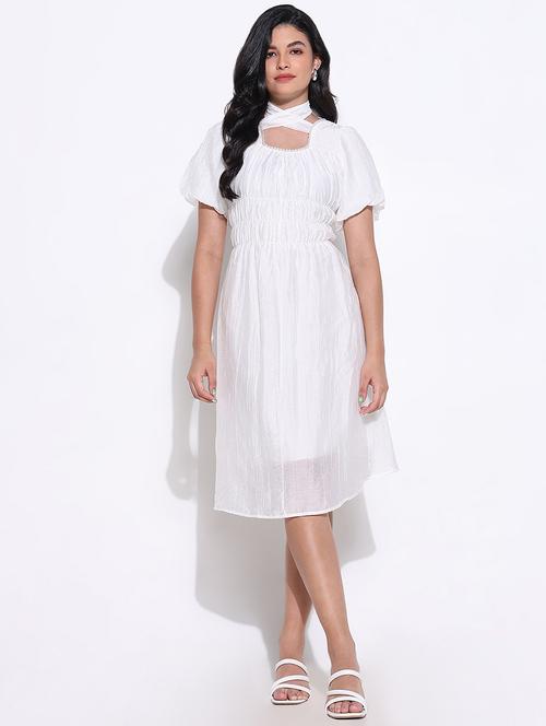 women white solid square neck a-line dress - 21661502 - Standard Image - 0
