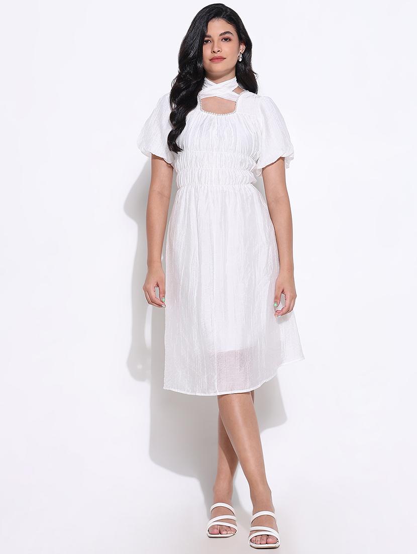 women white solid square neck a-line dress - 21661502 - Zoom Image - 0