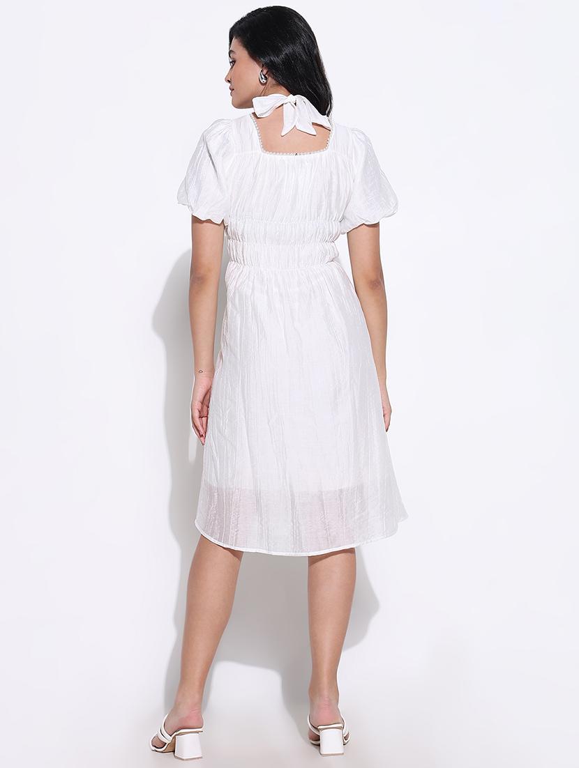women white solid square neck a-line dress - 21661502 - Standard Image - 3