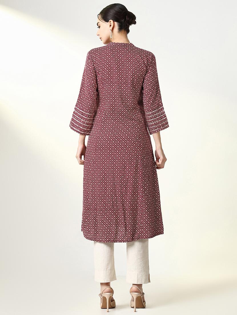 women maroon geometric printed a-line kurta - 21661526 - Standard Image - 3