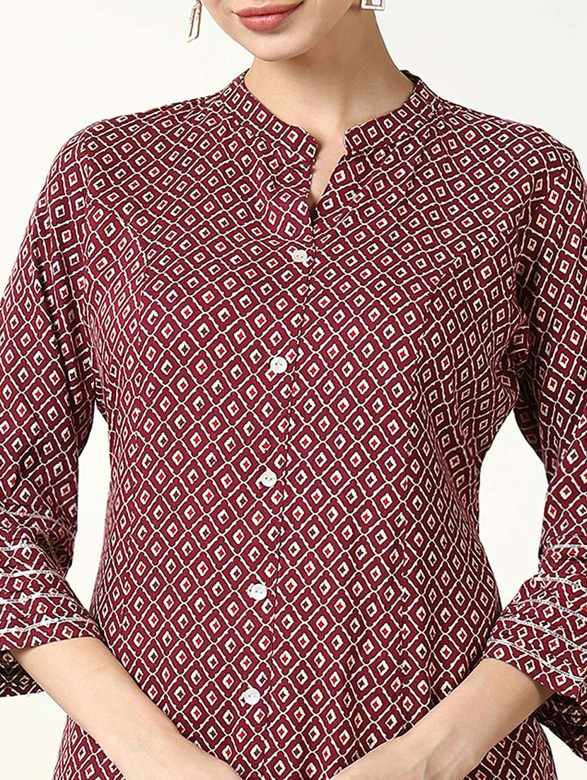 women maroon geometric printed a-line kurta - 21661526 - Standard Image - 5
