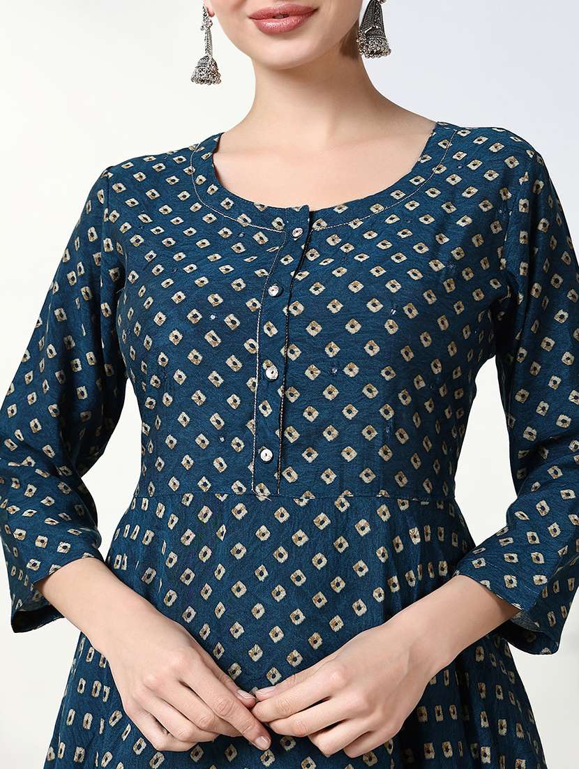 women teal three quarter sleeve anarkali kurta - 21661527 -  Standard Image - 5