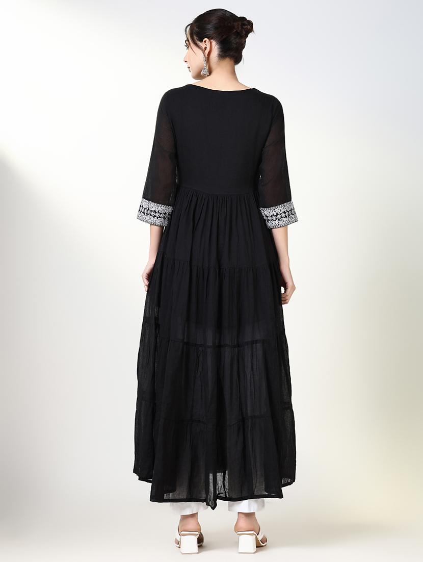 women black embroidered tiered kurta - 21661534 - Standard Image - 3